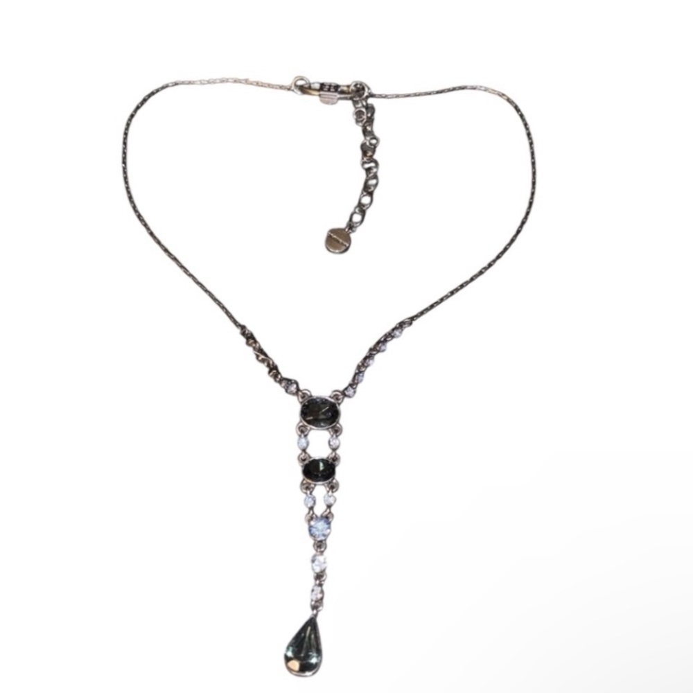 GIVENCHY Vintage Blue Sapphire & Light Blue Topaz Stones Teardrop Necklace 20"